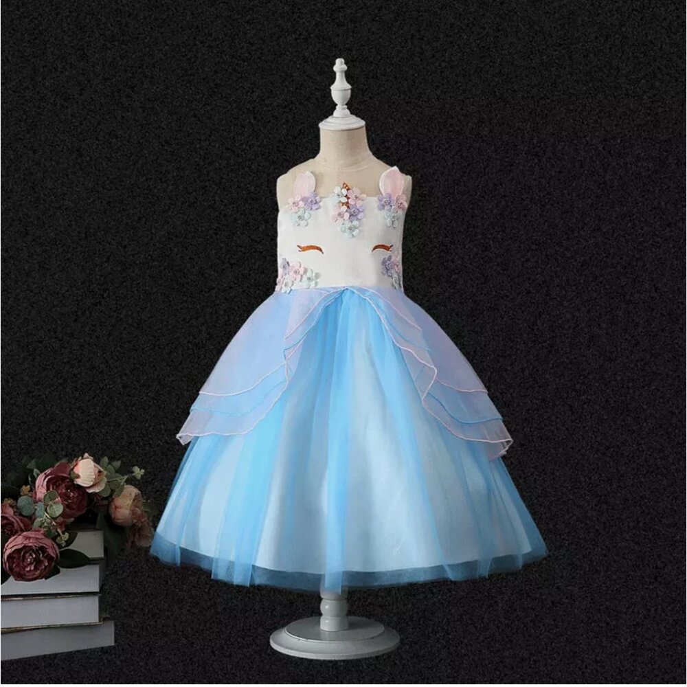 Size 10-11 Girl's Blue Unicorn Dress NWT